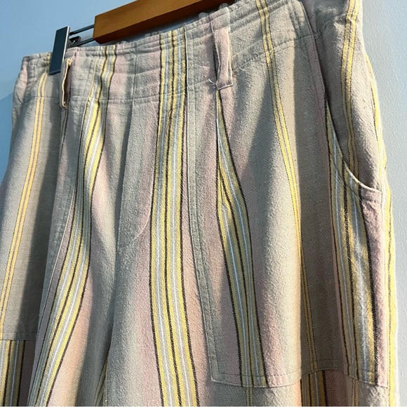 American Eagle High Waist Paperbag Wide Leg Striped Linen Blend Pants Medium - Picture 6 of 14